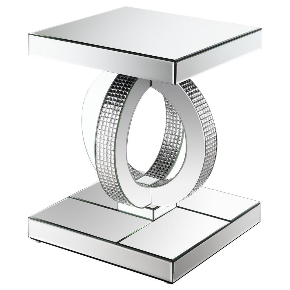 Breena Mirrored End Table with Acrylic Crystals Silver - Coaster