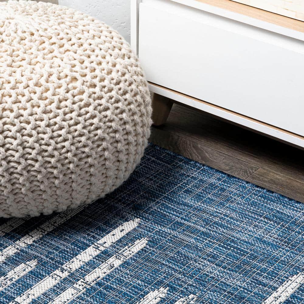 4'x6' Zolak Berber Stripe Geometric Indoor/Outdoor Area Rug, Blue/Ivory - JONATHAN Y