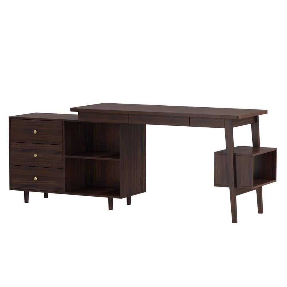 KULAGAGA Writing Desk with Drawers and File Cabinet, L Shaped Office Desk Computer Table, Espresso