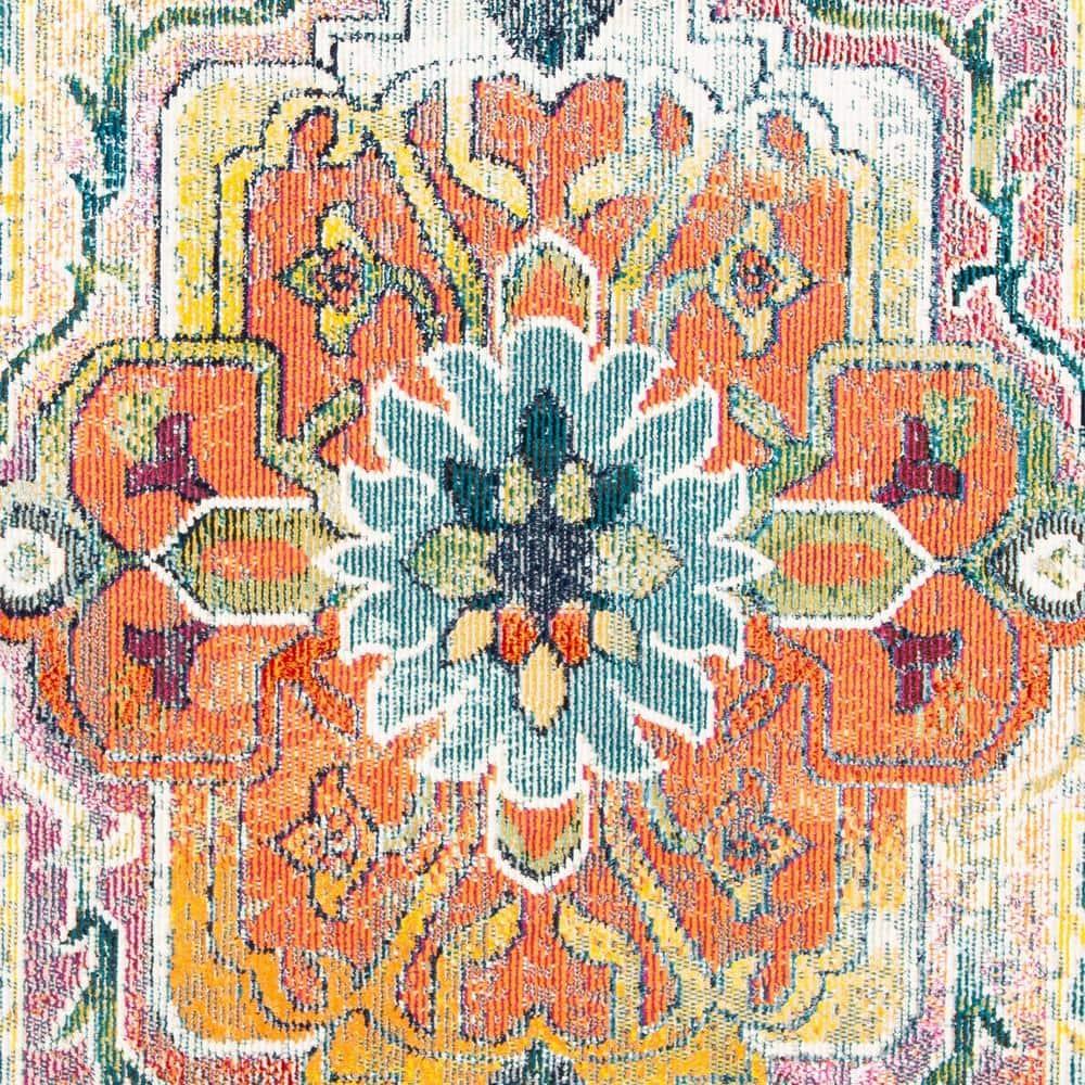 Crystal CRS501 Loomed Indoor Area Rug - Teal/Orange - 7'x7' Round - Safavieh