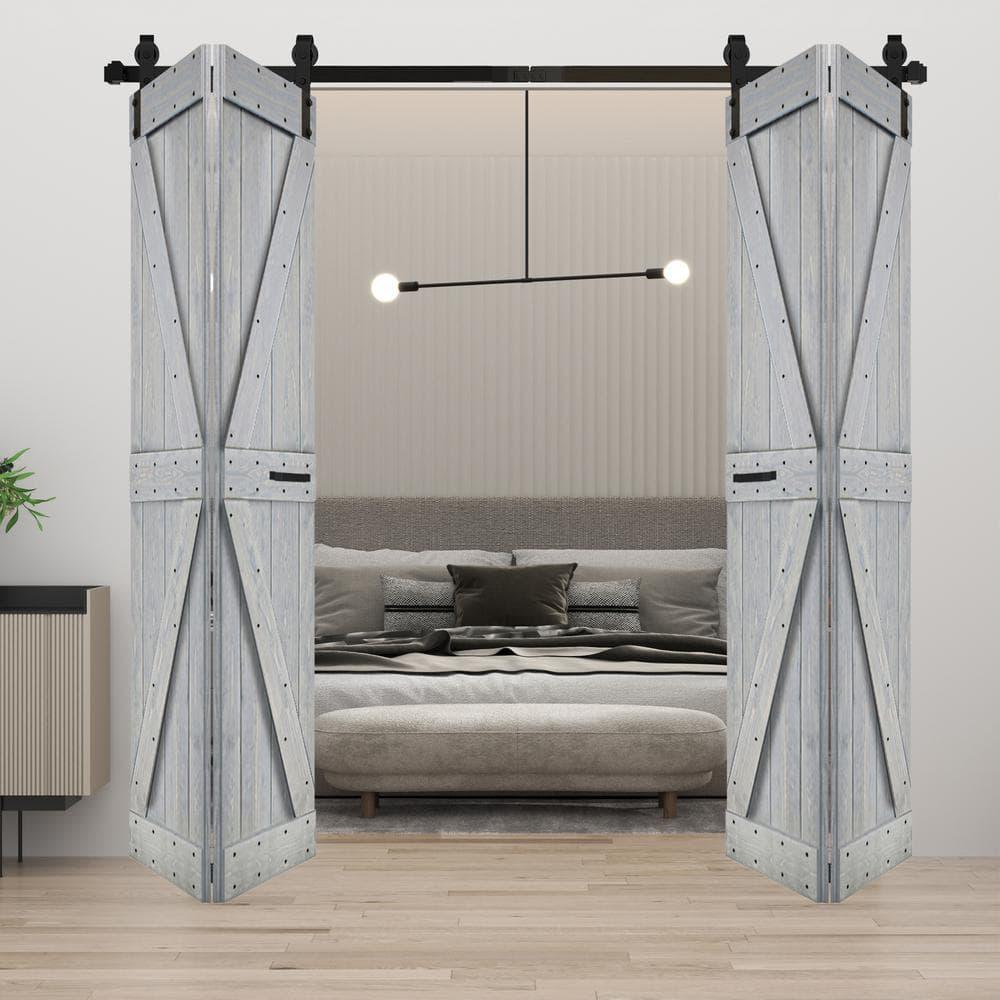 IsLife K Style Finished Solid Wood Bi-Fold Double Barn Door With Hardware Kit -Assembly Needed