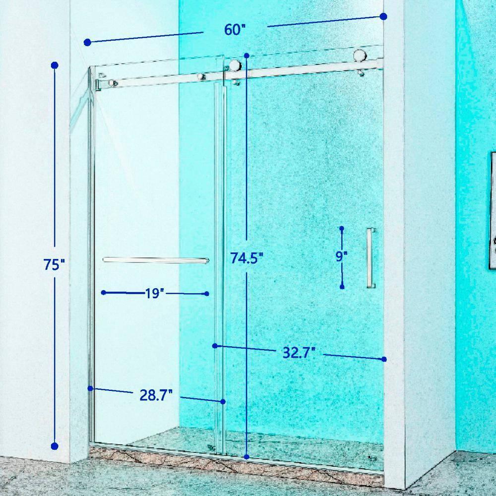 56"-60 ‘W x 75’ Aluminum Framed Single Slide Design Shower Door