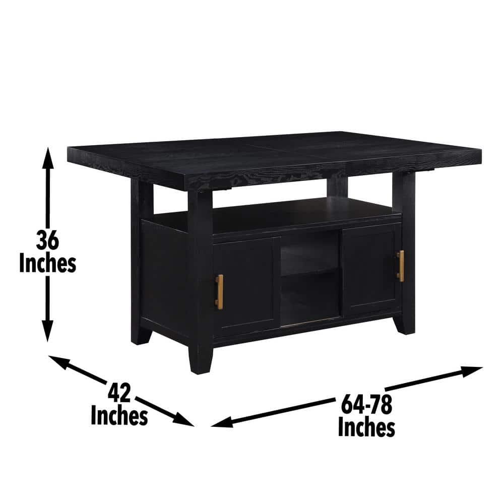 Yves Charcoal Wood Extendable Counter Height Dining Table with Storage