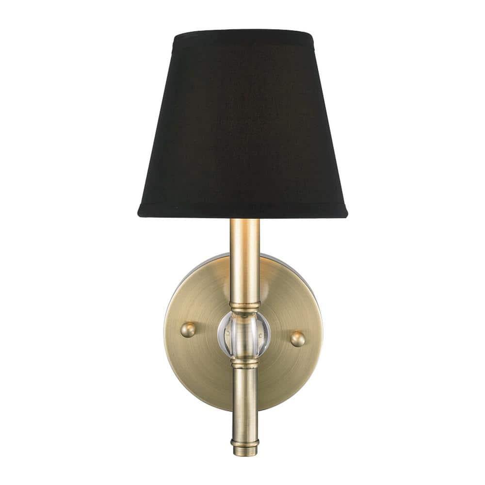 Golden Lighting Waverly 1-Light Wall Sconce in Aged Brass with Tuxedo