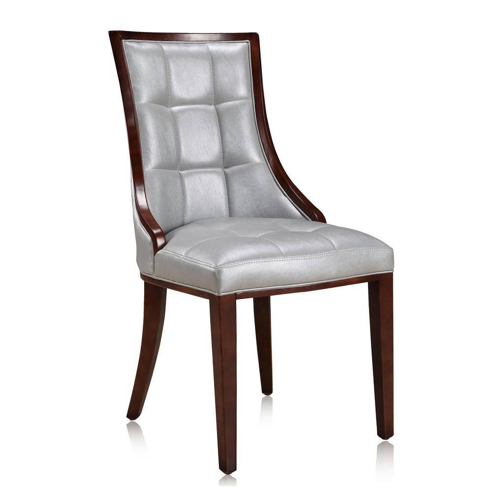 Manhattan Comfort Fifth 18.5" Faux Leather Dining Chair in Silver (Set of 2)