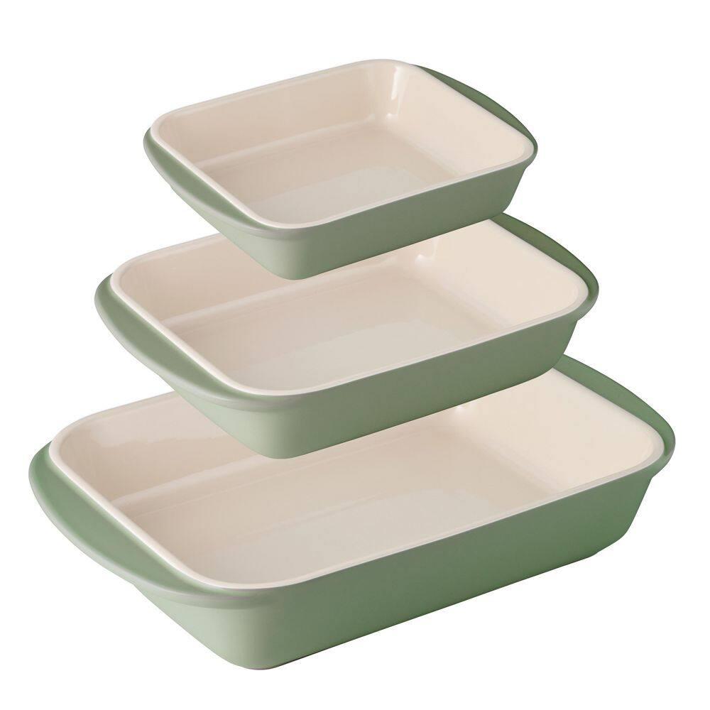 Tramontina Mae 3-Piece Ceramic Porcelain Baking Pans Set, Cactus, Non Stick Casserole Dishes for Oven, Rectangular Bakeware for Lasagna, Cakes and Loafs