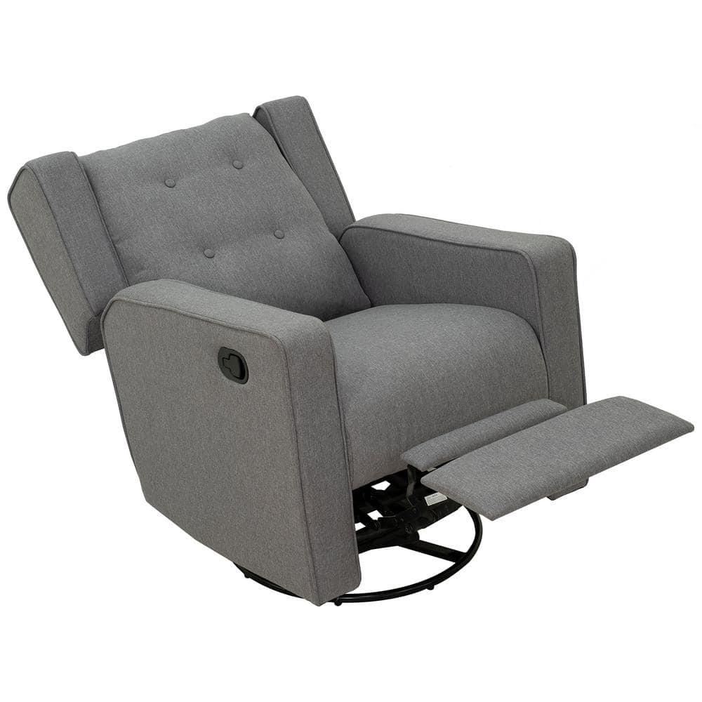 HOMCOM Wingback Recliner Chair Manual Rocking Sofa 360° Swivel Glider with Button Tufted, Padded Seat, Home Theater Seating for Living Room, Gray
