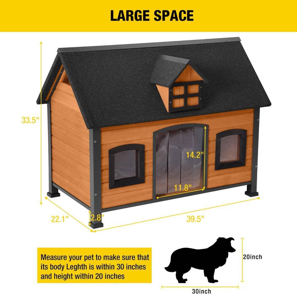 Archie & Oscar™ Lyndhurst Insulated Outdoor Dog House with Insulated Liner, Anti-Chewing Iron Frame Wooden Dog Kennel with Unique Design Roof, Weatherproof Dog House for Outdoor Indoor