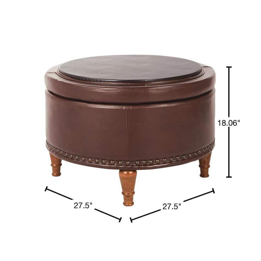 OSP Home Furnishings Alloway Storage Ottoman in Espresso Faux Leather with Antique Bronze Nailheads