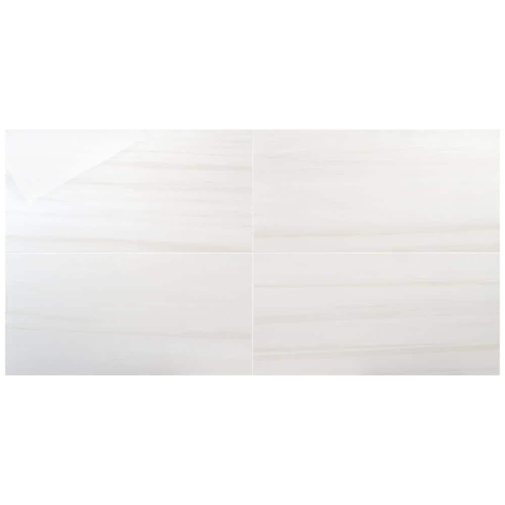 Bond Tile Terius Dolomite Warm White 23.54" x 47.24" Polished Marble Look Porcelain Floor and Wall Tile