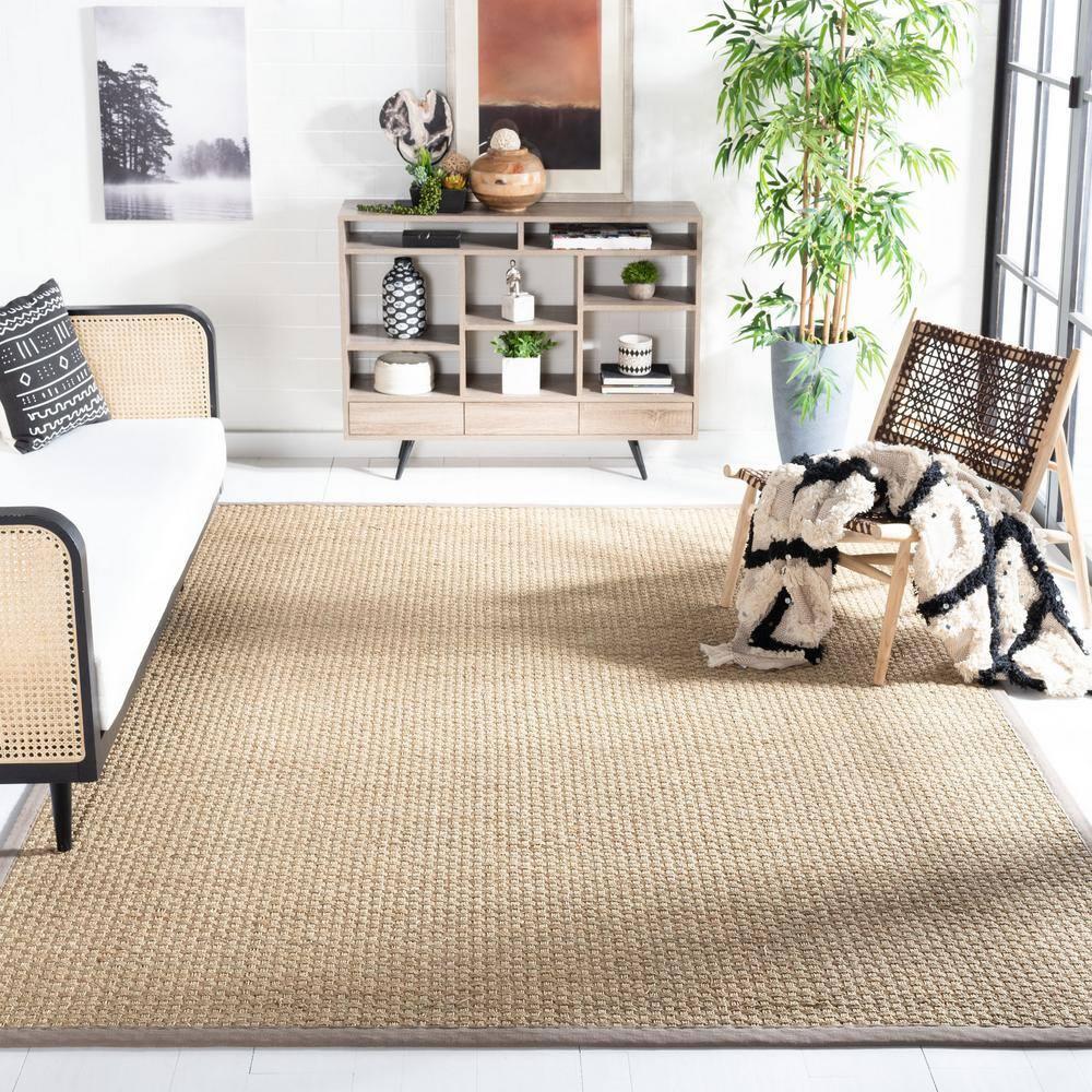 SAFAVIEH Natural Fiber Arbor Border Area Rug, Natural/Grey, 11' x 15'