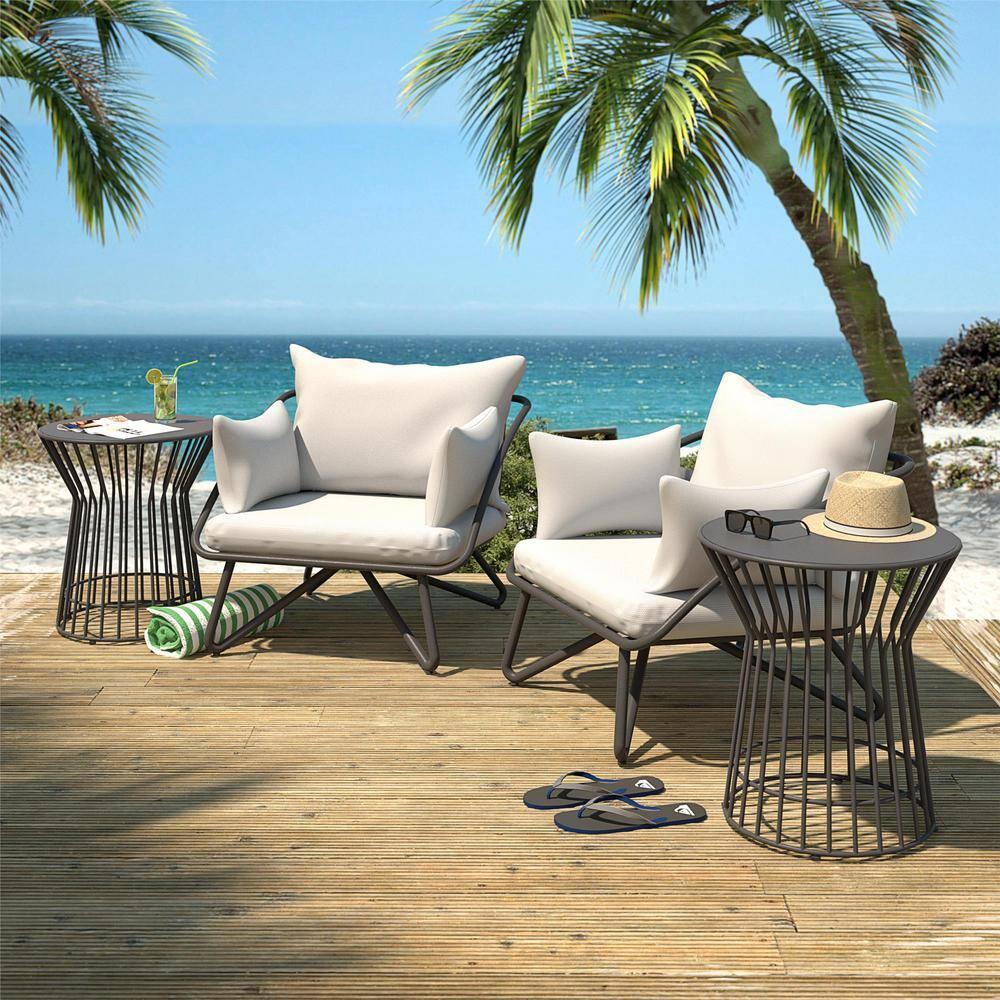 Teddi 2pc Outdoor Lounge Chairs Charcoal - Novogratz: Weather-Resistant Patio Furniture, Steel Frame