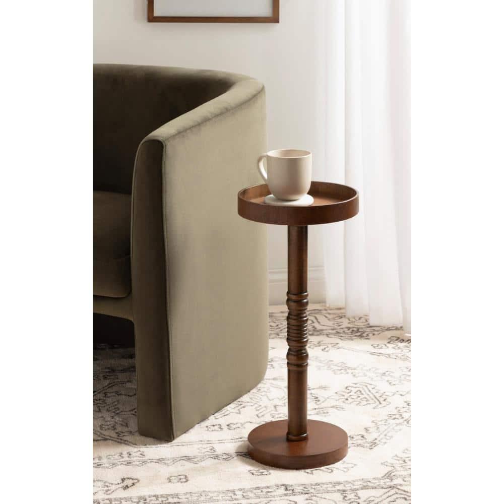 Kate and Laurel Bellport Pedestal End Table, 10x10x22, Rustic Brown