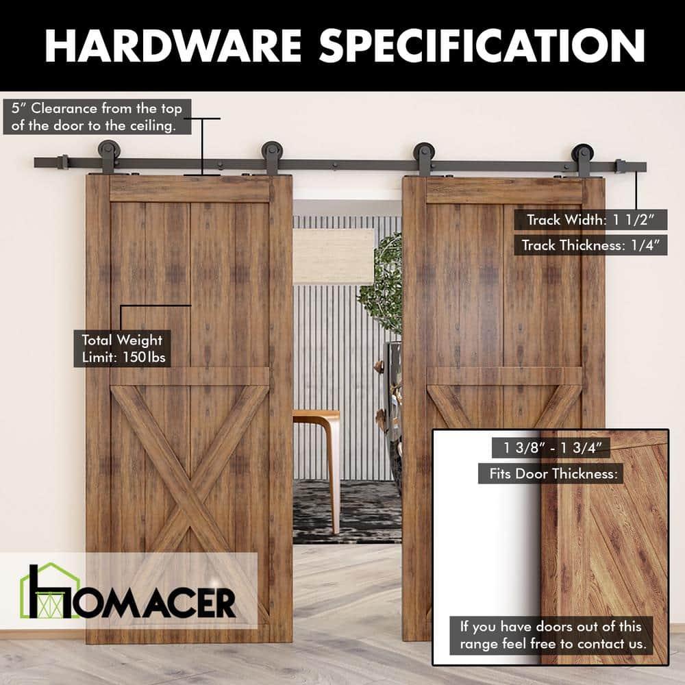 Homacer Black Rustic Sliding Barn Door Hardware Kit, for Two/Double Doors, 14ft Long Flat Track, T-Shape Design Roller, Heavy Duty, for Interior & Exterior Use