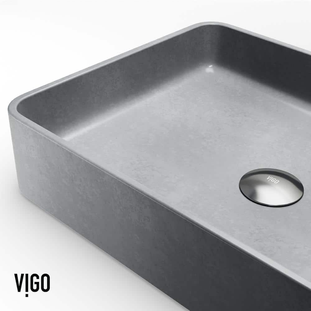 VIGO Dunn Tarragona Gothic 19" L x 14" W x 4" H Rectangular Concrete Vessel Bathroom Sink with 11" H Faucet VGT2085