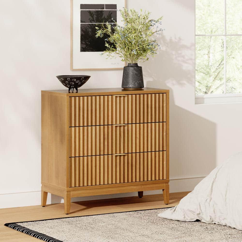 Nathan James 3-Drawer Dresser With Solid Wood Frame And Fluted Details