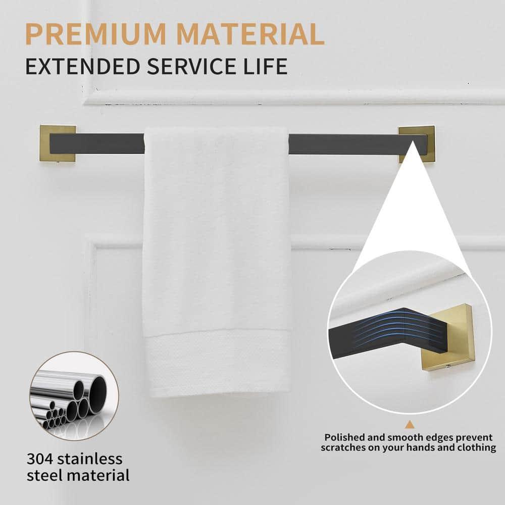 BWE 24 In. Modern Square Wall Mounted Single Bathroom Towel Bar Holder Rack Bath Accessories Hanger