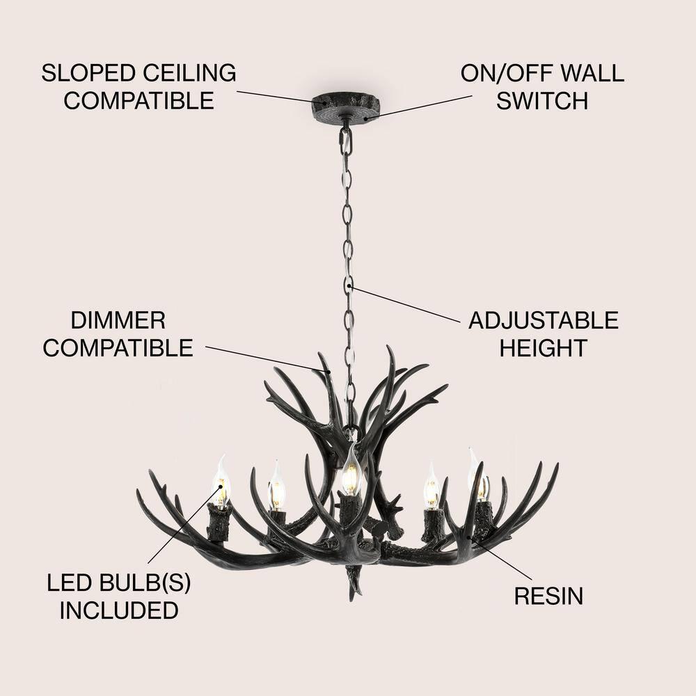 JONATHAN Y JYL6300C Eldora 30" 5-Light Rustic Farmhouse Iron LED Chandelier, Bohemian, Contemporary, Modern, Transitional for living room, dinning room, bedroom, office Bulb Included, Black