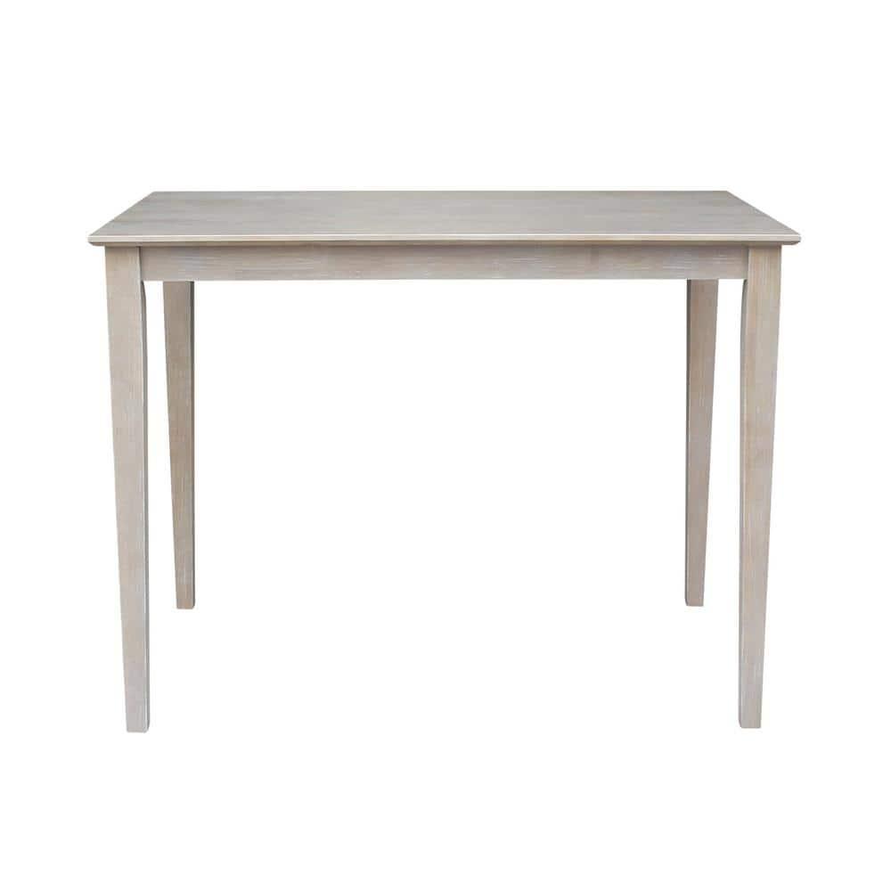 Solid Wood 30" X 48" Counter Height Table Washed Gray Taupe - International Concepts: Parawood, Non-Extension, Modern Style