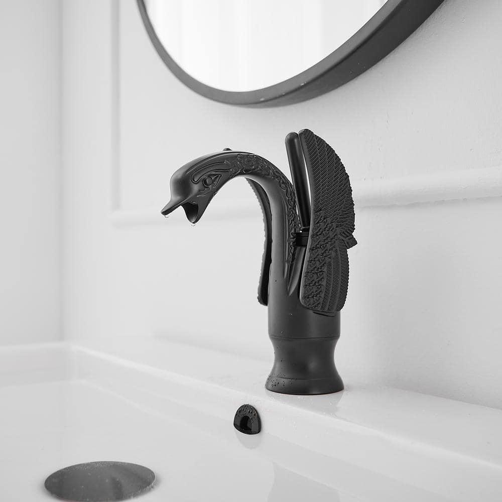 BWE Swan Single Hole Single-Handle Bathroom Faucet And Pop Up Drain & Overflow Cover