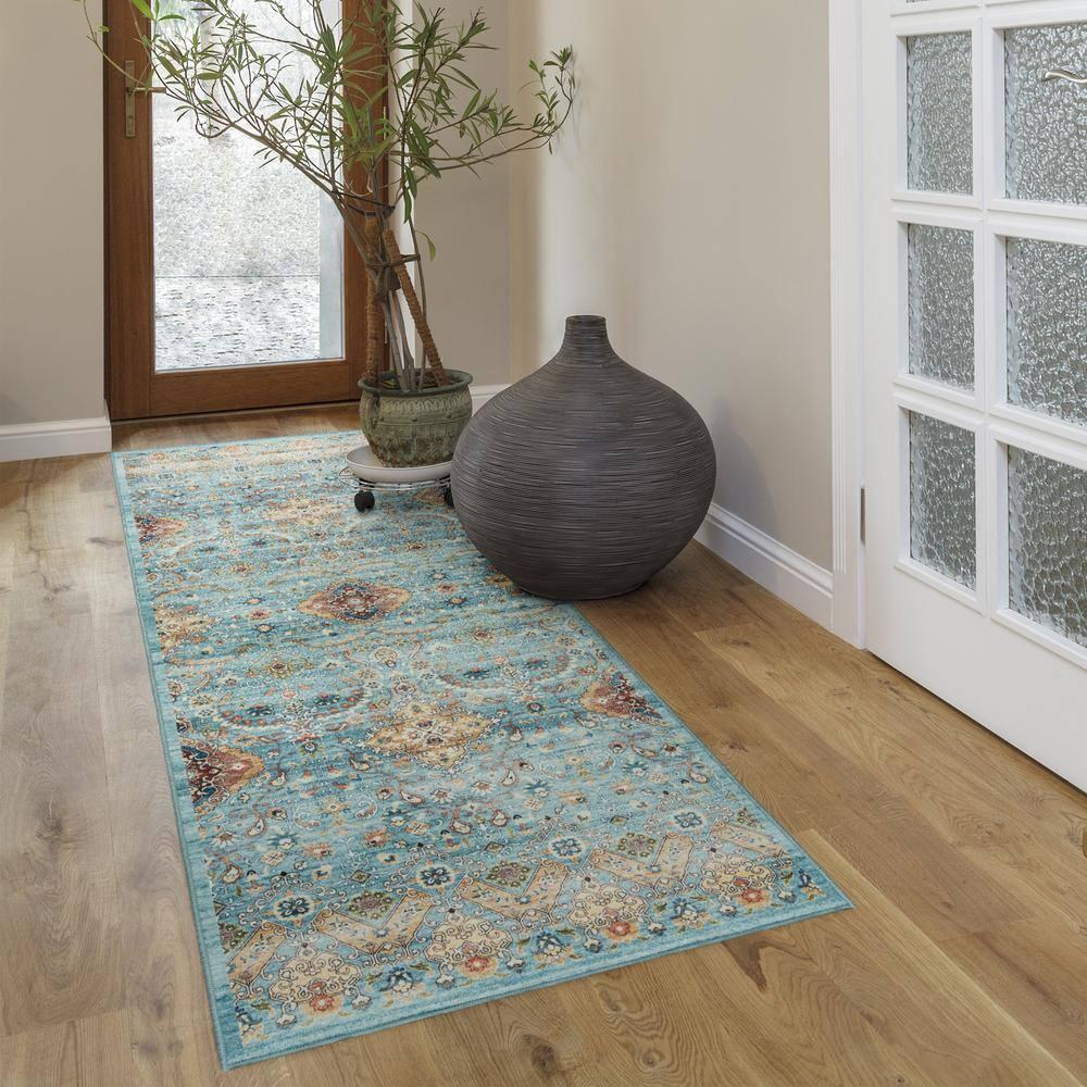 Gertmenian Crystal Print Tanis Sage Aqua Cream Multi Moroccan Bohemian Polyester Washable Flat Pile Indoor Area Rug