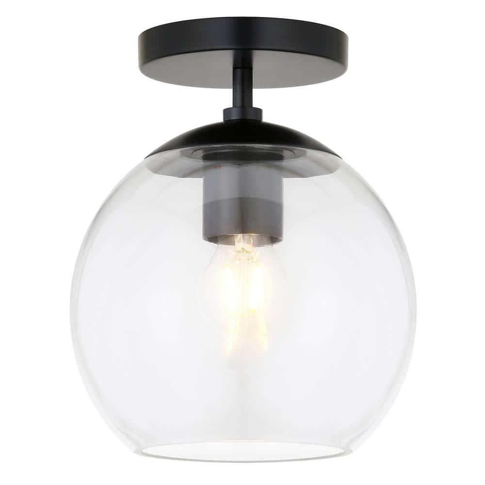 Henn&Hart 9" Matte Black Metal/Glass Semi Flush Mount