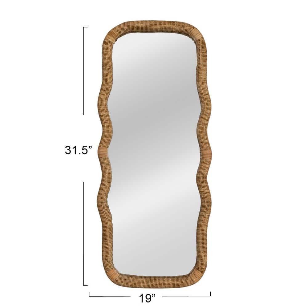 Storied Home Wavy Rectangle Handwoven Rattan Cane Wall Mirror, Natural