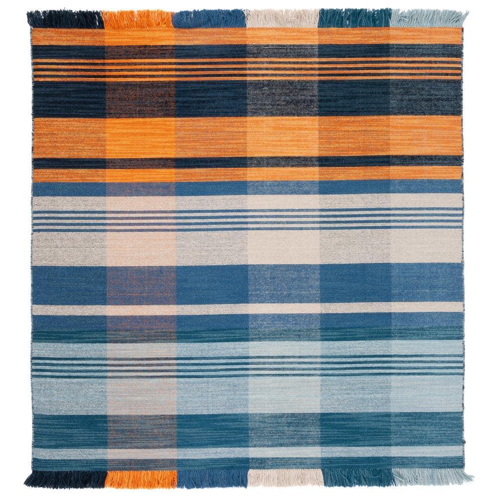 Striped Kilim STK708 Hand Woven Area Rug - Orange/Blue - 6'x6' - Safavieh.