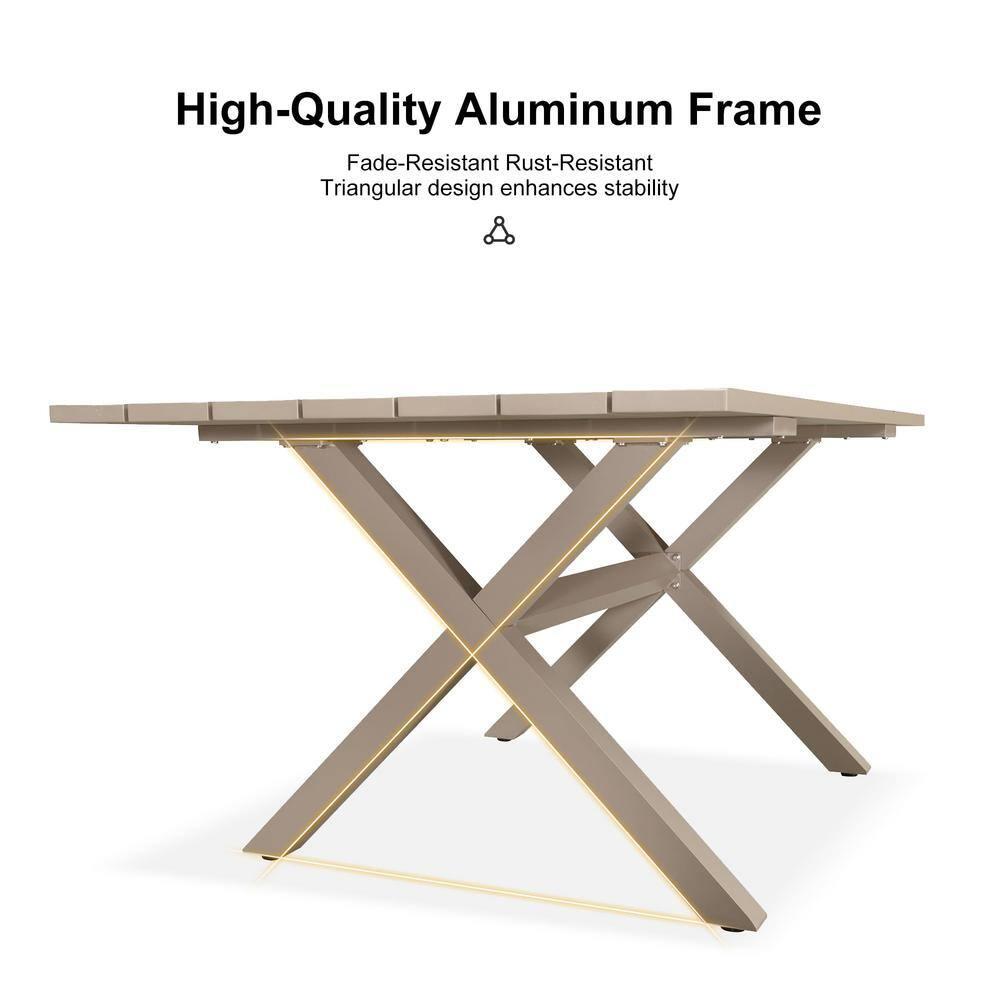 Champagne Aluminum 7-Piece Outdoor Dining Set with Beige Cushions