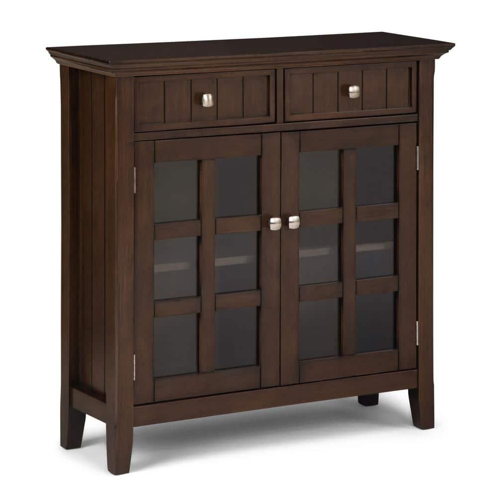 Simpli Home Acadian 36"W Solid Wood 2-Shelf Entryway Storage Cabinet with Glass Doors and 2 Drawers