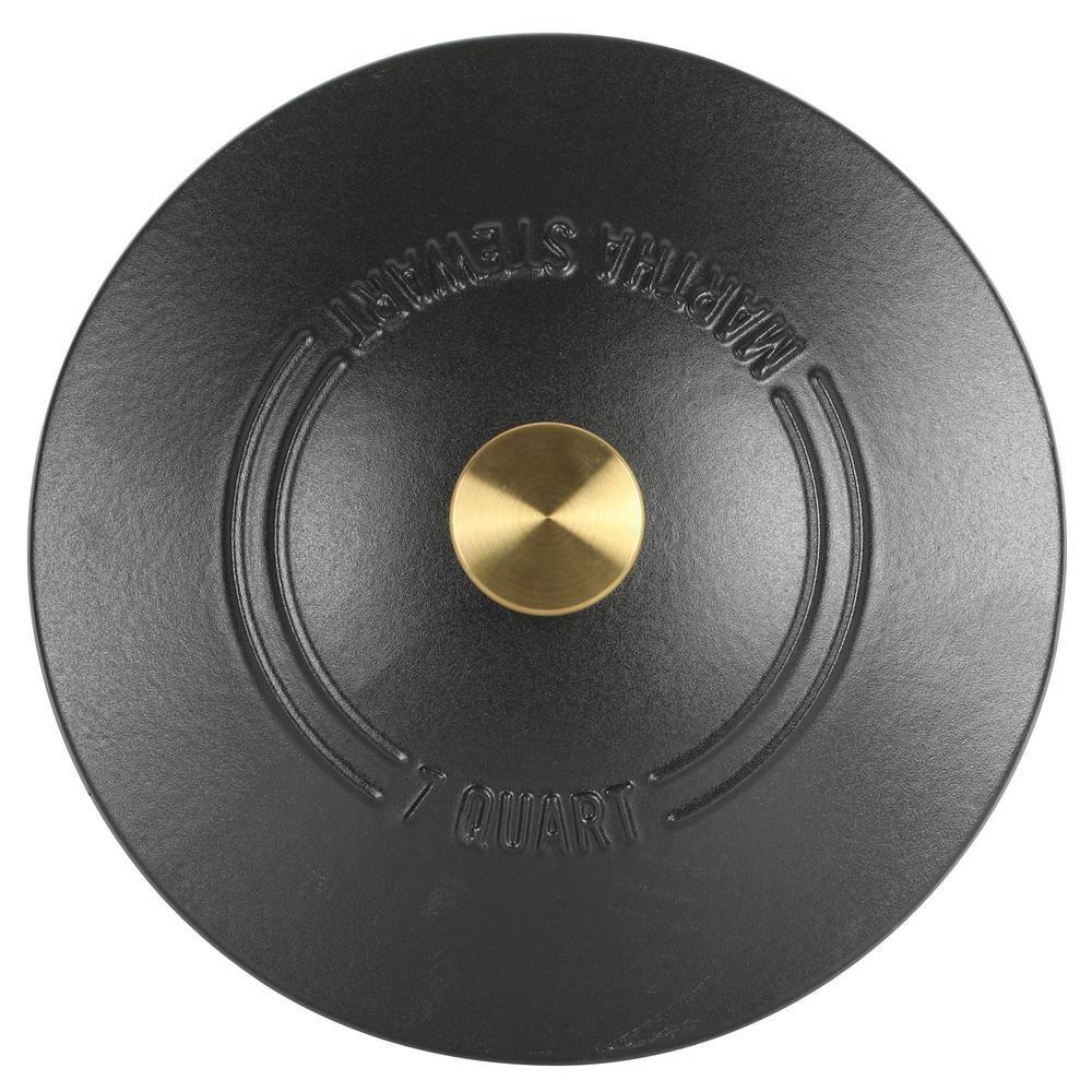 Martha Stewart Gatwick 7qt Enamel Cast Iron Dutch Oven Matte Black: Oven-Safe, Gas & Electric Compatible, 15" Diameter