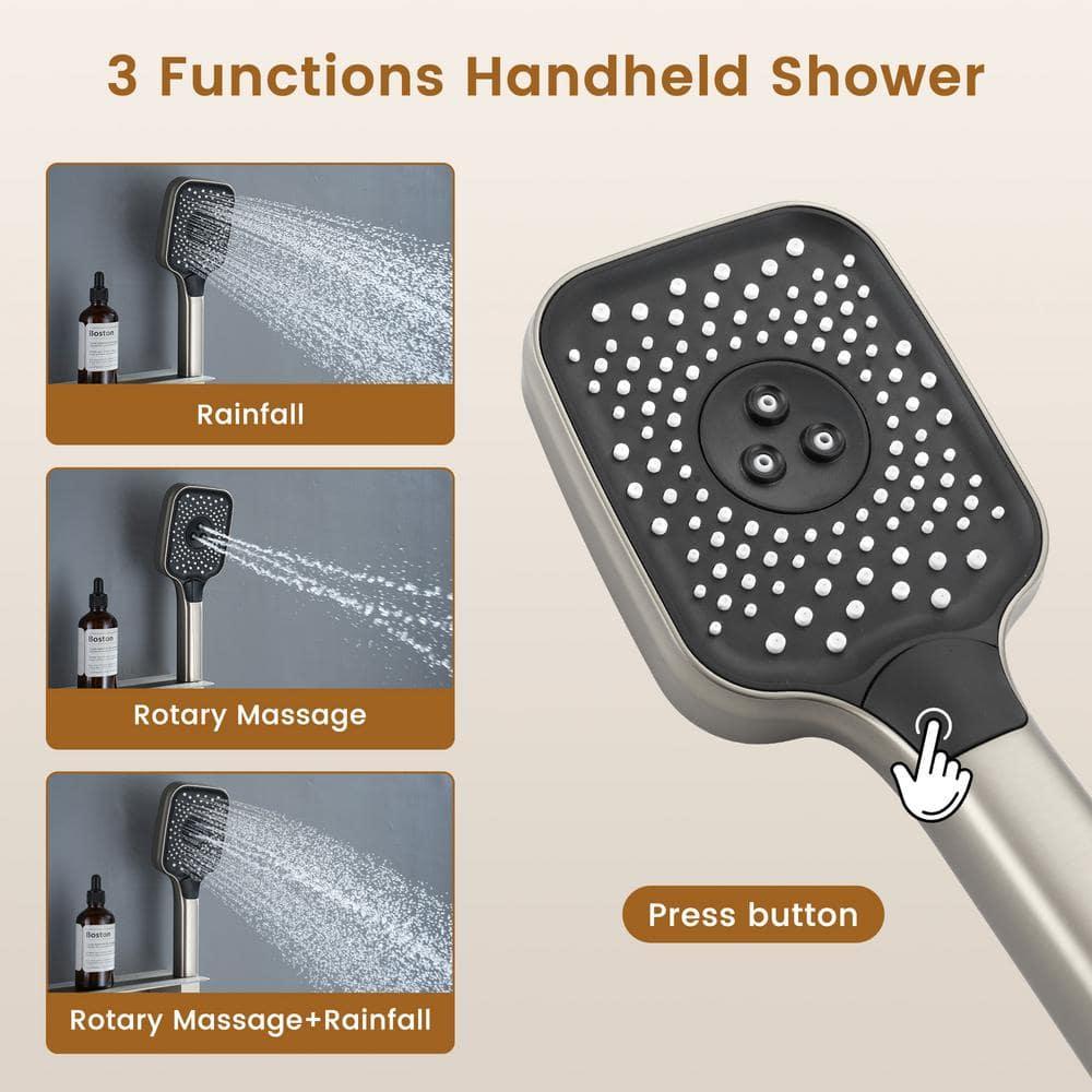 Brushed Nickel Large Dual Shower Head System with Handheld and Body Jets