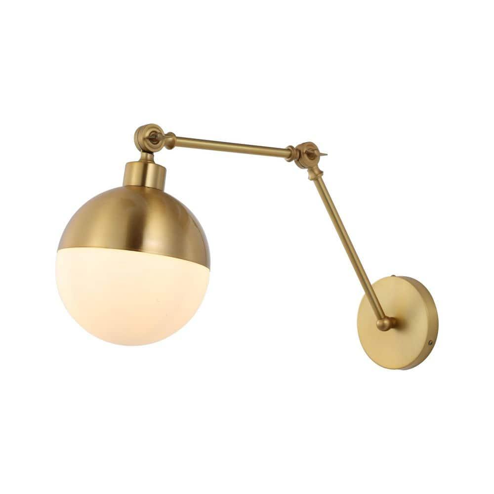 Alba 8" 1-Light Mid-Century Modern Arm-Adjustable Iron/Glass LED Sconce, Brass Gold/Frosted