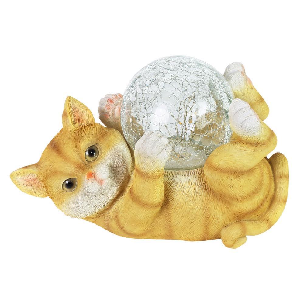 Exhart Exhart Solar Cat Playing with LED Crackle Ball Garden Statuary, 10.5 by 7.5 Inches