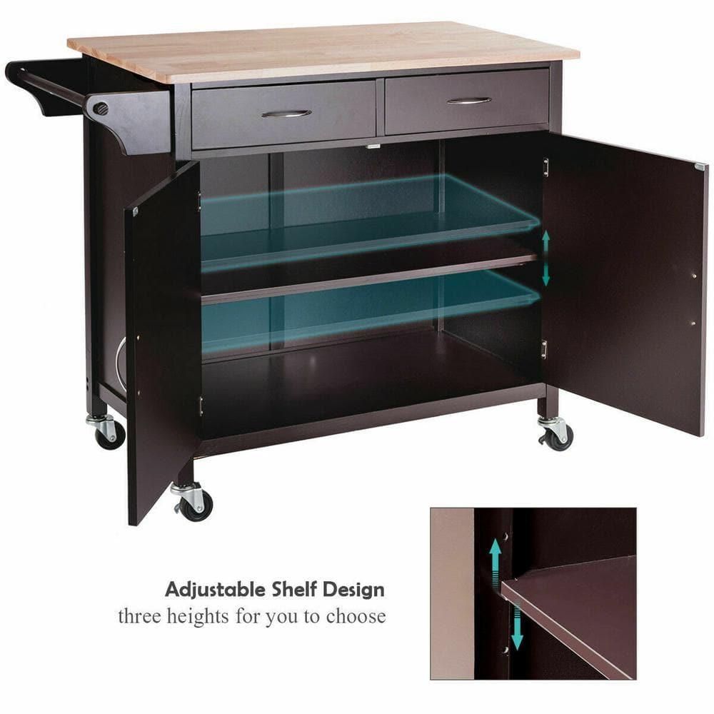 Costway Modern Rolling Kitchen Island Cart Wood Top Storage Trolley with Storage Drawers