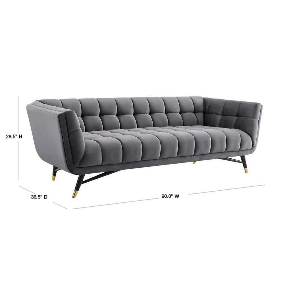 Modway Adept Performance Velvet Tufted Sofa in Gray and Black