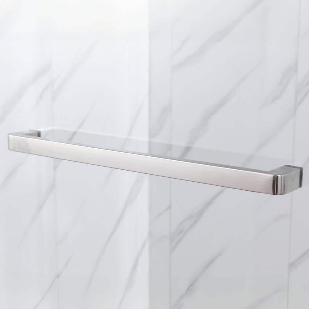 Frameless Single Sliding Shower Door, 5/16" (8Mm) Clear Tempered Glass With Explosion-Proof Film, Brushed Nickel Finish, Stainless Steel Hardware