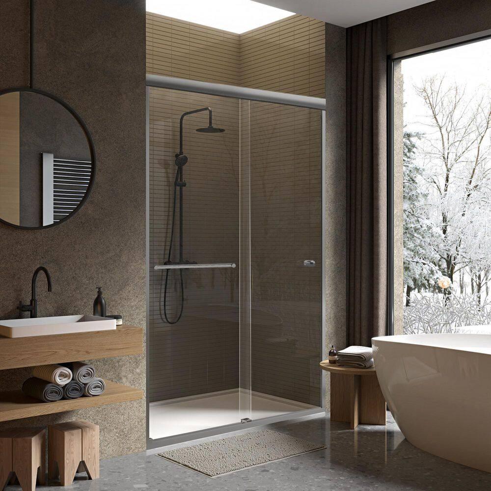56" - 60" W, 62"H Double Sliding Semi-Frameless with Fixed Glass Panel 60" W x 62" H Shower Door