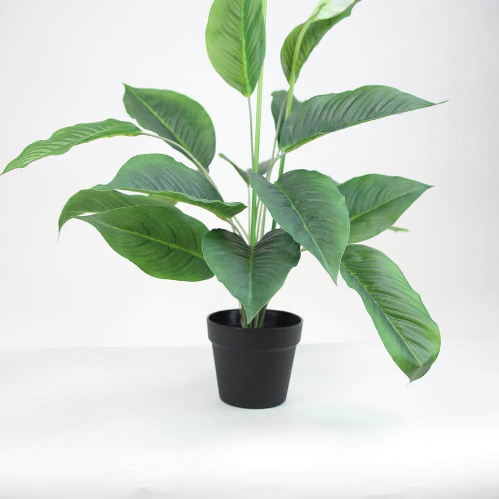 The Mod Greenhouse 29" Artificial Green Spathiphyllum Plant in a Black Matte Planter Pot