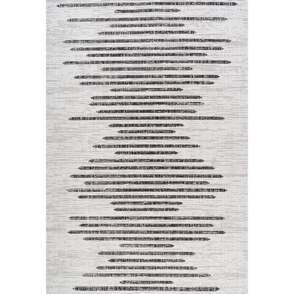 3'x5' Zolak Berber Stripe Geometric Indoor/Outdoor Area Rug, Ivory/Black - JONATHAN Y