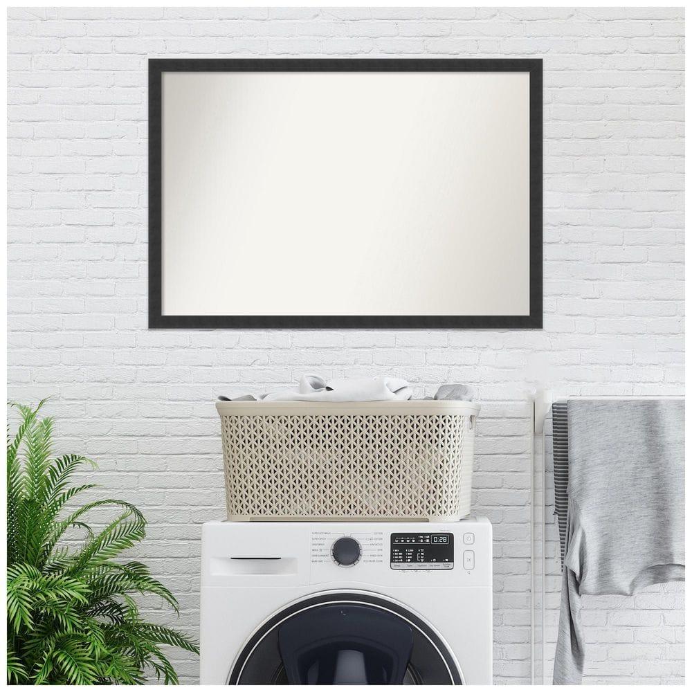 Amanti Art Mezzanotte Black Non-Beveled Wood Bathroom Wall Mirror 26 x 38 in.