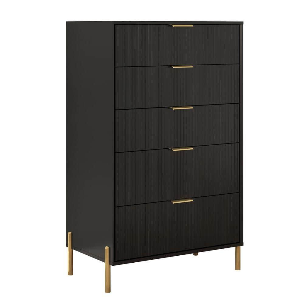 Festivo 5 Drawer Chest of Drawers Black: Modern Vertical Dresser, MDF Construction, Includes Anti-Tip Hardware