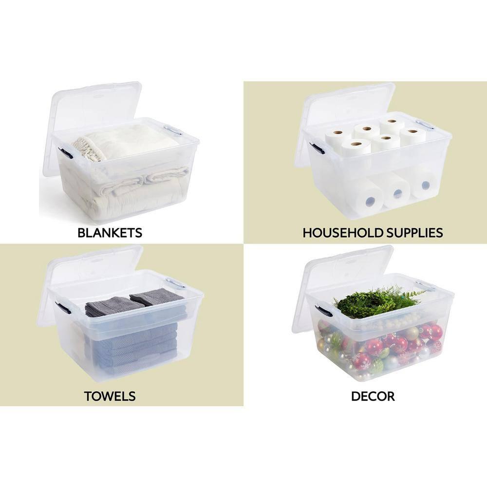 Clear Stackable Plastic Storage Bins with Latching Lids, 71 Quart