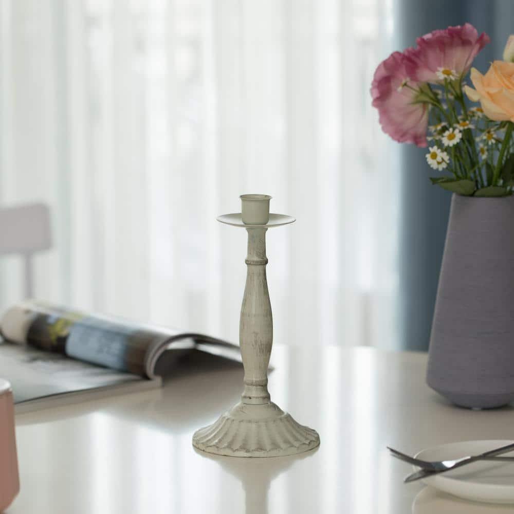 Fabulaxe Antique 8" Distressed Candlestick for Dining Room, Entryway, Kitchen and Vanity