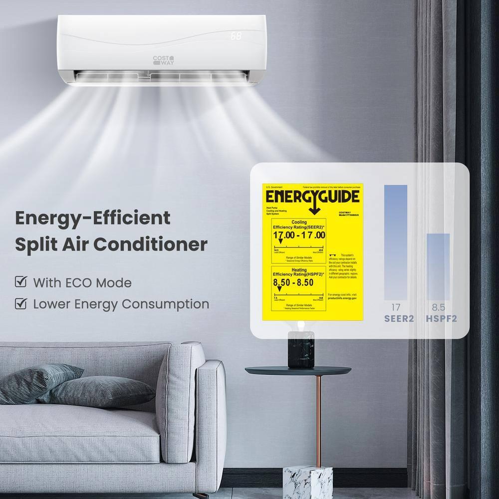 Costway 12000 BTU Mini Split Air Conditioner & Heater Ductless 17 SEER2 750 Sq. Ft