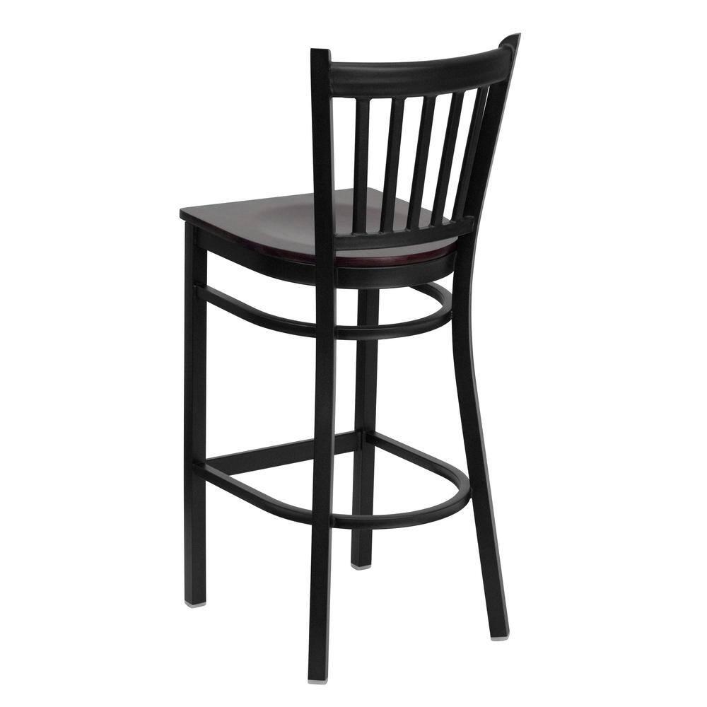 Flash Furniture HERCULES Series Black Vertical Back Metal Restaurant Barstool - Mahogany Wood Seat