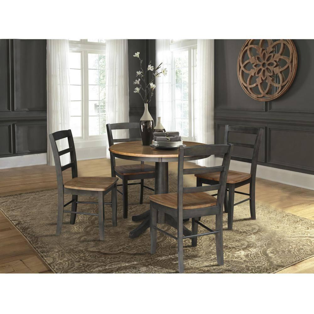 Set of 2 Madrid Ladderback Chairs Hickory/Washed Coal - International Concepts: Solid Wood, Unupholstered