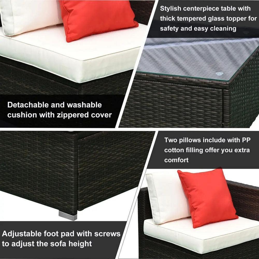 Outsunny 6 Pieces Outdoor PE Rattan Sofa Set, Sectional Conversation Wicker Patio Couch Furniture Set with Cushions and Coffee Table, White