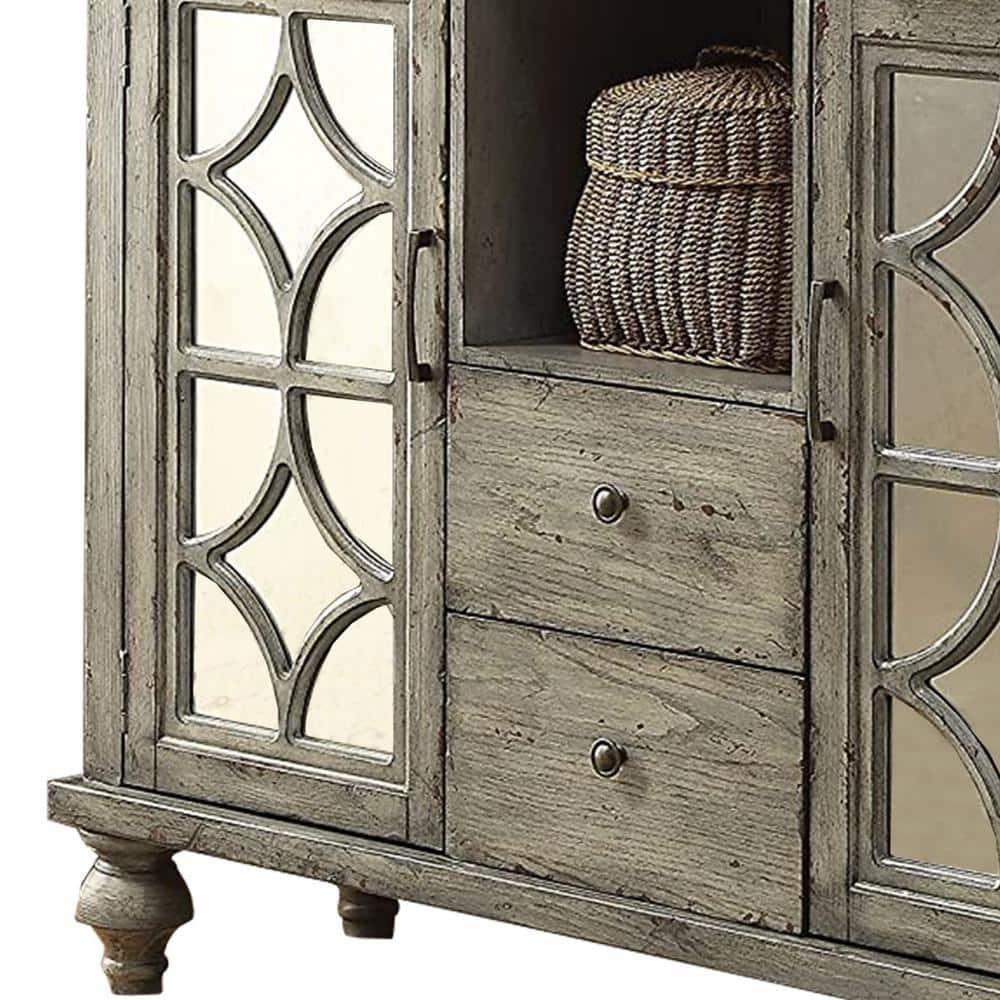 HomeStock Artisanal Artistry Console Table With 2 Doors And 2 Drawers, Weathered Gray