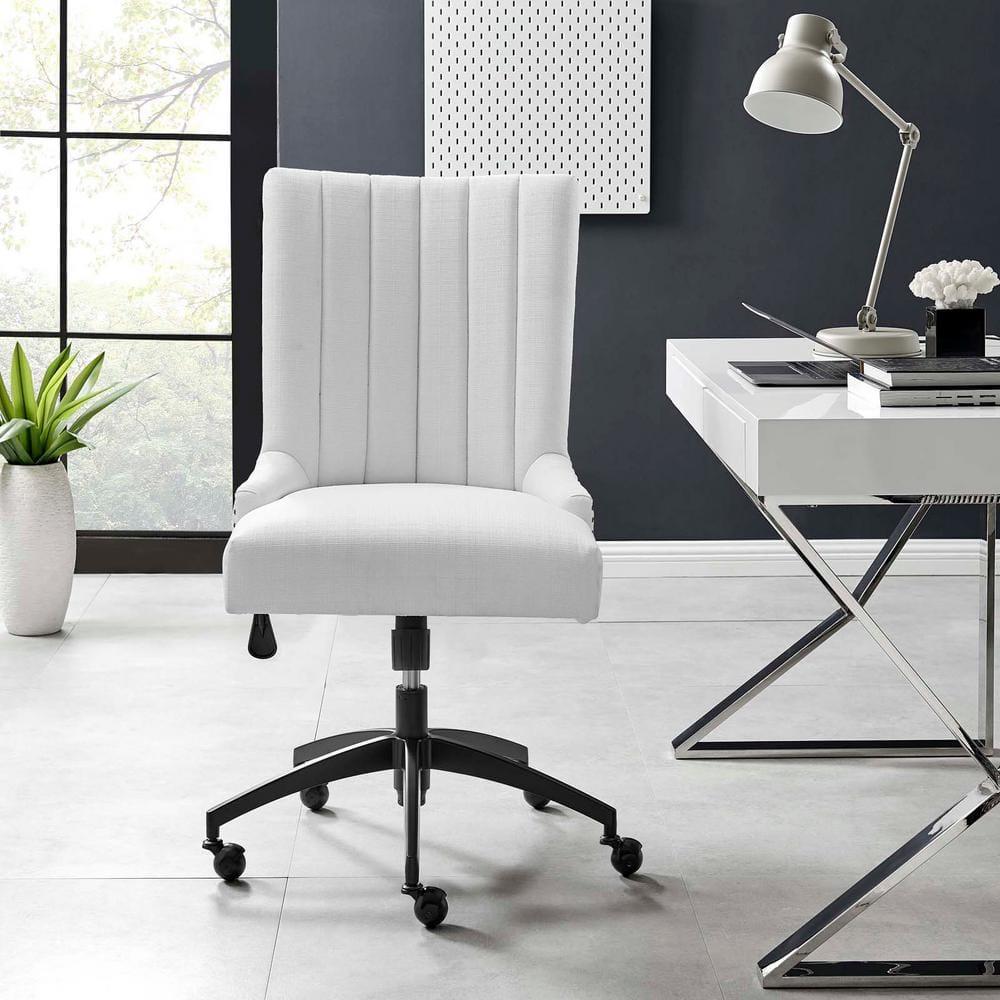 Empower Channel Tufted Fabric Office Chair Black/White - Modway: Armless, with Wheels, Adjustable Height